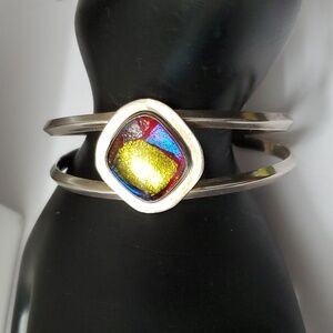 Sterling Silver 925 Dichroic Glass Cuff Bracelet